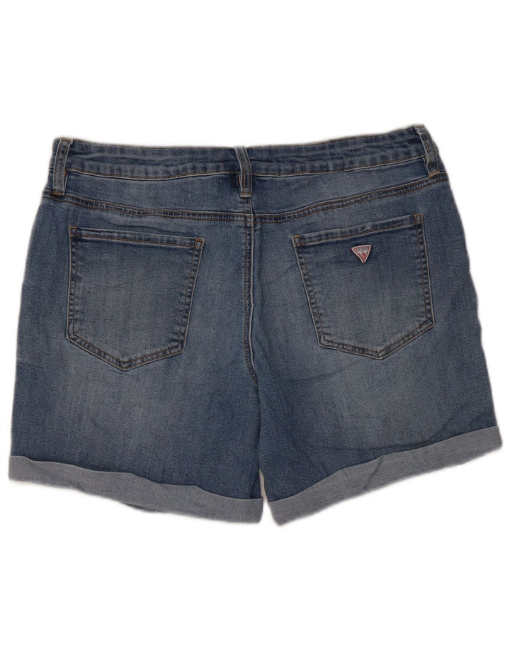 Pantaloni scurți Guess din denim cu talie joasă pentru femei W31, bumbac albastru mediu