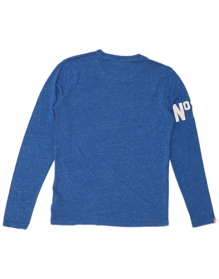 SUPERDRY Top grafic pentru bărbați, cu mânecă lungă, albastru mediu, bumbac cu pete