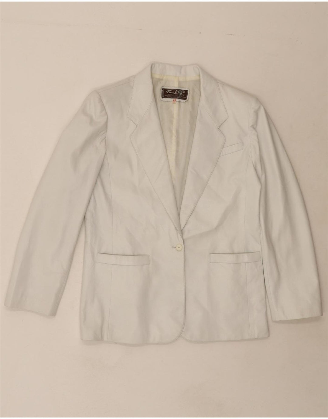 VINTAGE Womens Leather 1 Button Blazer Jacket EU 40 Medium White Leather Vintage Vintage and Second-Hand Vintage from Messina Hembry 