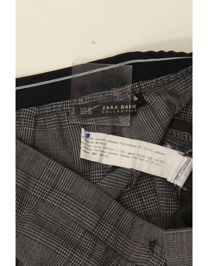 Pantaloni chino slim pentru femei Zara XL W32 L27 poliester cu carouri gri