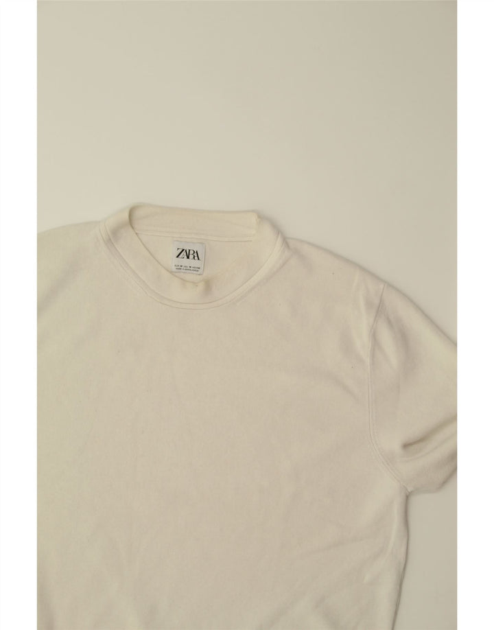 ZARA Mens Crew Neck Jumper Sweater Medium White Viscose Vintage Zara and Second-Hand Zara from Messina Hembry 