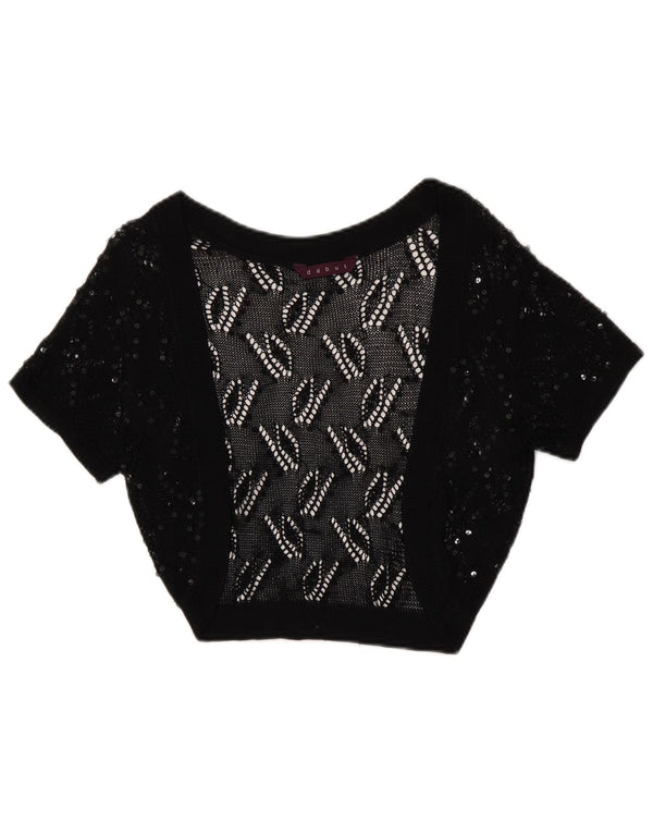 Pulover cardigan deschis Bolero pentru femei Debut UK 8 Small Black Geometric