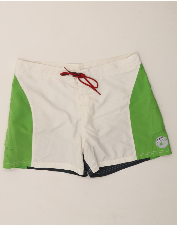 O'NEILL Mens Graphic Swimming Shorts Large  White Colourblock Polyester Vintage O'Neill and Second-Hand O'Neill from Messina Hembry 