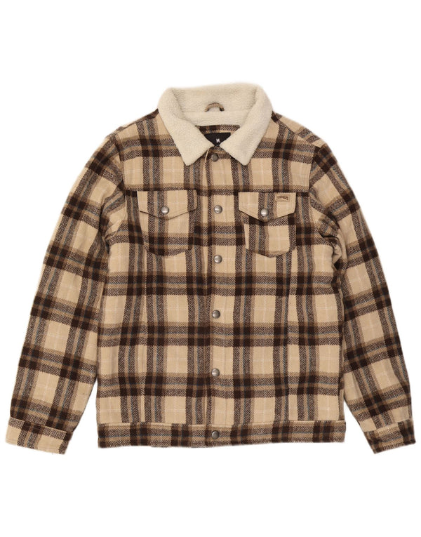 Vintage Mens Sherpa Jacket UK 38 Medium Beige Check Polyester