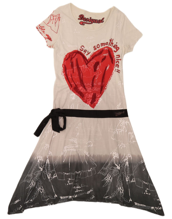 Rochie grafică A-Line Desigual pentru femei UK 18 XL, alb, bloc de culoare
