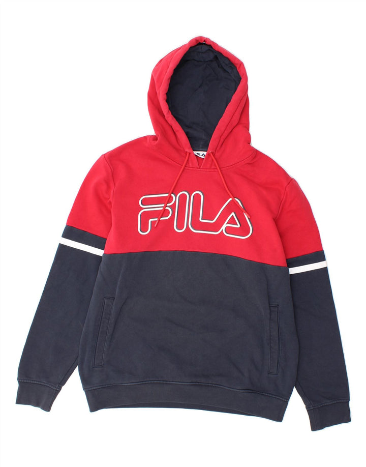 FILA Mens Graphic Hoodie Jumper Medium Red Colourblock Vintage Fila and Second-Hand Fila from Messina Hembry 