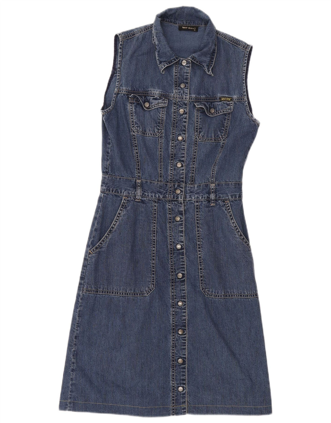 Rochie denim fără mâneci pentru femei Wit Boy UK 10 Bumbac albastru mic