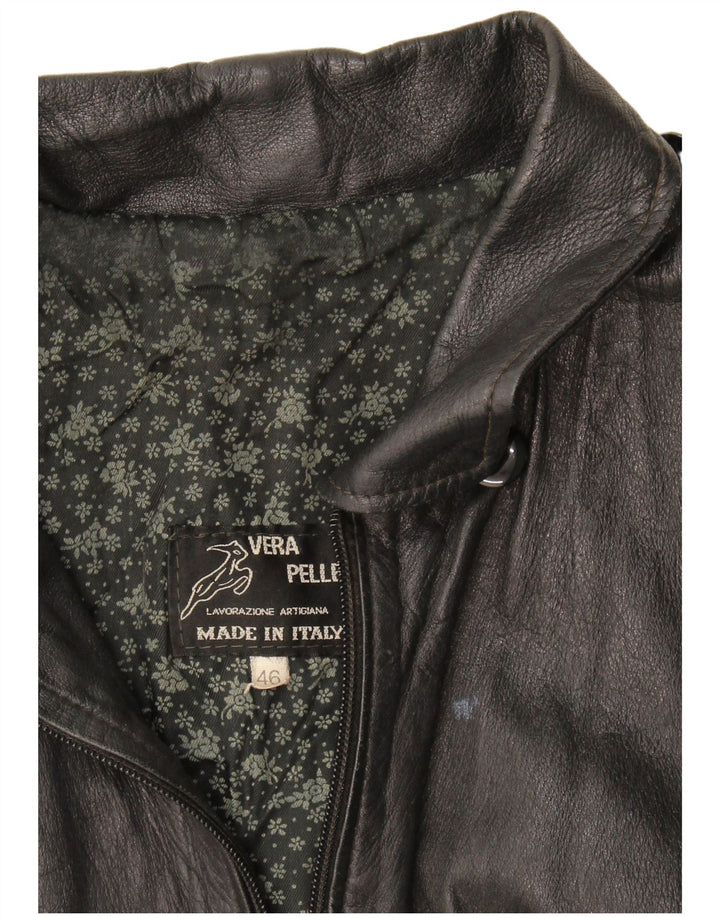 Geacă de piele vintage pentru femei IT 46, mare, neagră