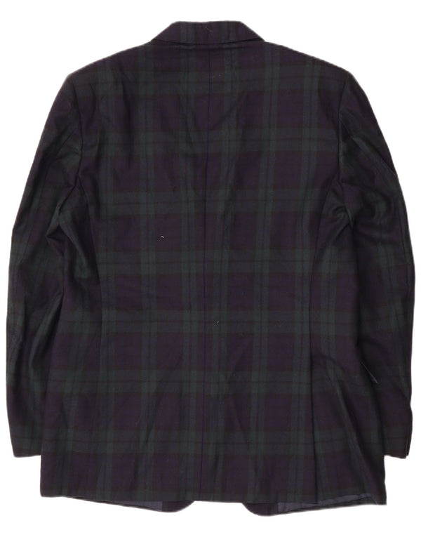 Jachetă Vintage pentru bărbați cu 2 nasturi IT 54 2XL Lână în carouri bleumarin