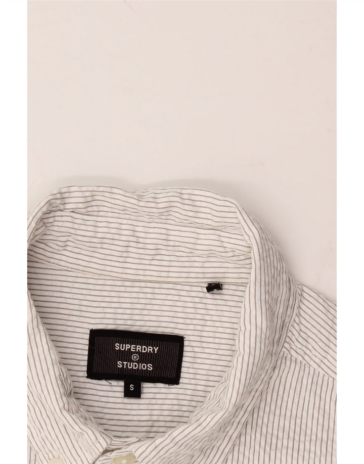 SUPERDRY Mens Short Sleeve Shirt Small White Pinstripe Cotton Vintage Superdry and Second-Hand Superdry from Messina Hembry 
