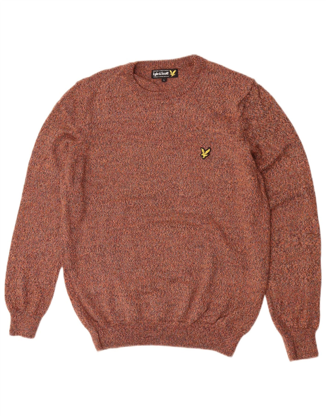 Pulover pentru bărbați Lyle & Scott, cu gât roșu, din lână mare maro cu pete