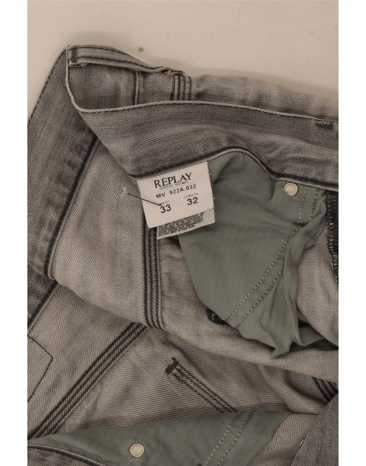Replay Blugi Distressed Straight pentru bărbați W33 L32 bumbac gri