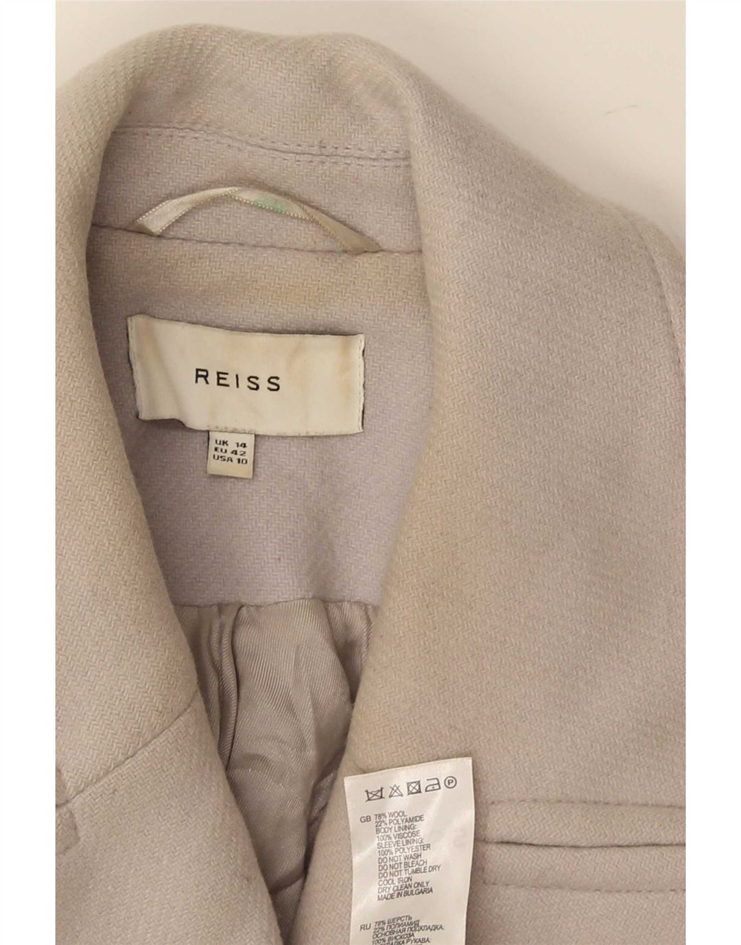 Palton scurt pentru femei Reiss, la două rânduri, UK 14, lână mare, gri
