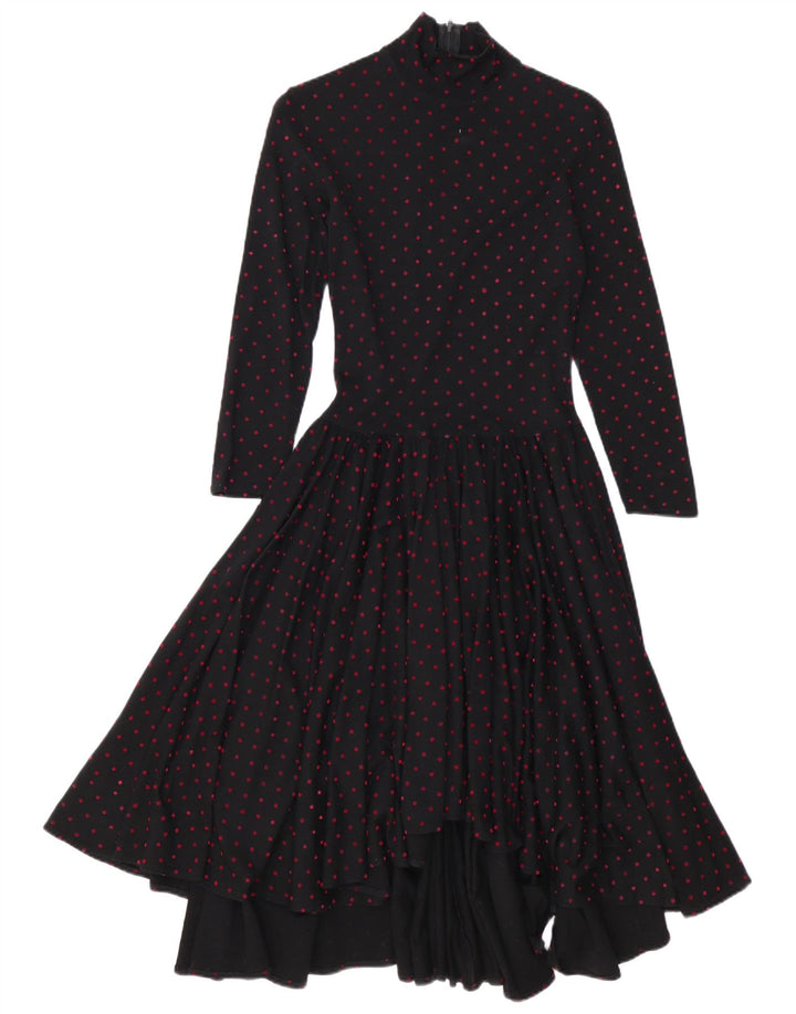 Rochie maxi vintage cu mâneci lungi pentru femei EU 38 Mediu Lână cu buline neagră