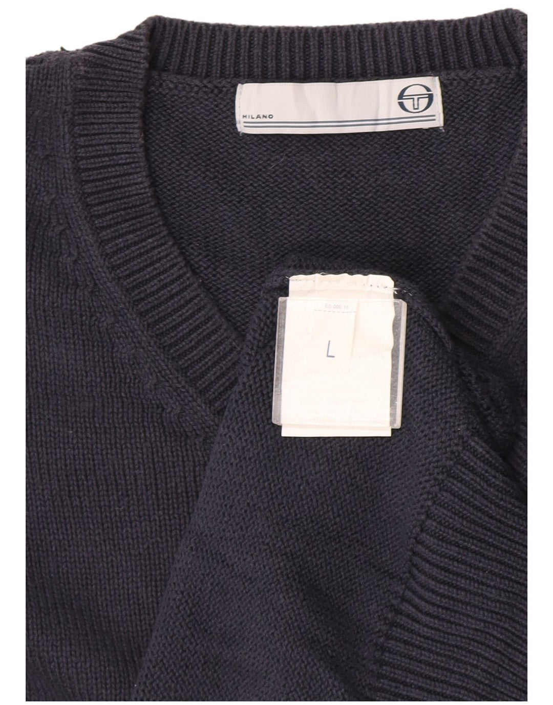 Sergio Tacchini Pulover cu decolteu în V pentru bărbați din bumbac mare, albastru bleumarin