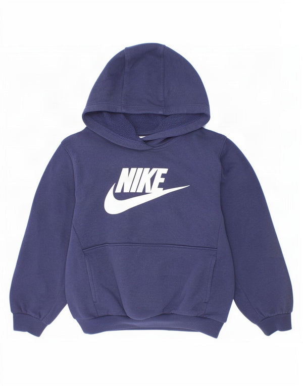 Nike Boys Graphic Hoodie Jumper 6-7 Years Large Navy Blue Cotton