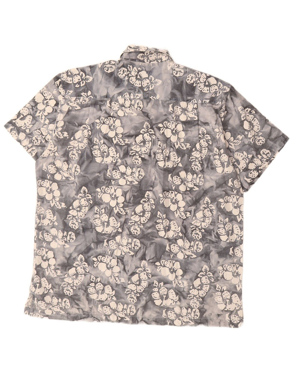 Cămașă Vintage pentru bărbați cu mânecă scurtă 2XL, gri, bumbac floral