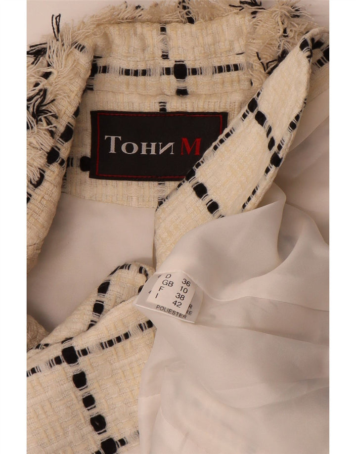Jachetă vintage pentru femei cu 3 nasturi, UK 10, lână cu carouri de culoare albă