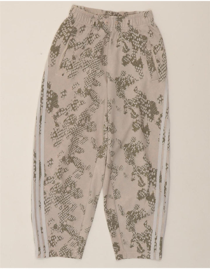 Pantaloni de trening ADIDAS pentru femei UK 4/6 XS, bej, bumbac camuflaj