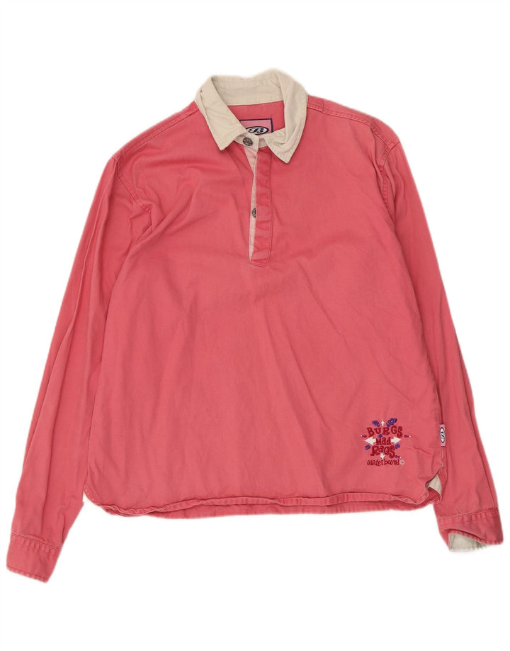 Cămașă vintage pulover cu grafică pentru femei UK 16 mare, roz, bumbac color bloc