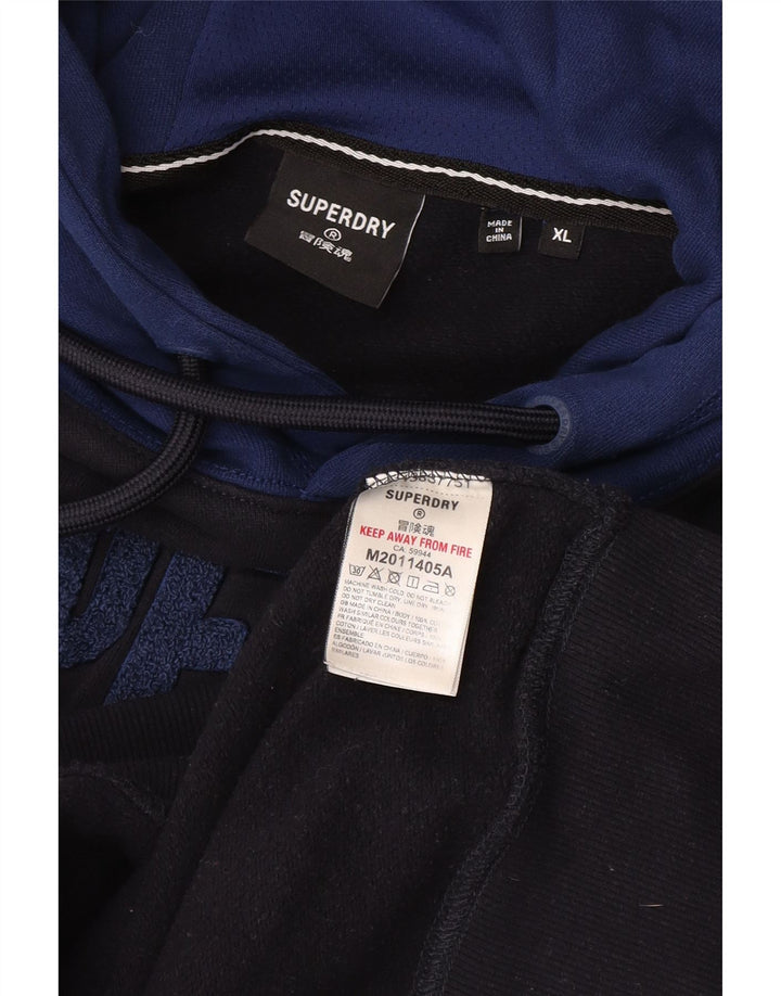 Pulover cu glugă grafic Superdry pentru bărbați XL, bumbac, albastru bleumarin