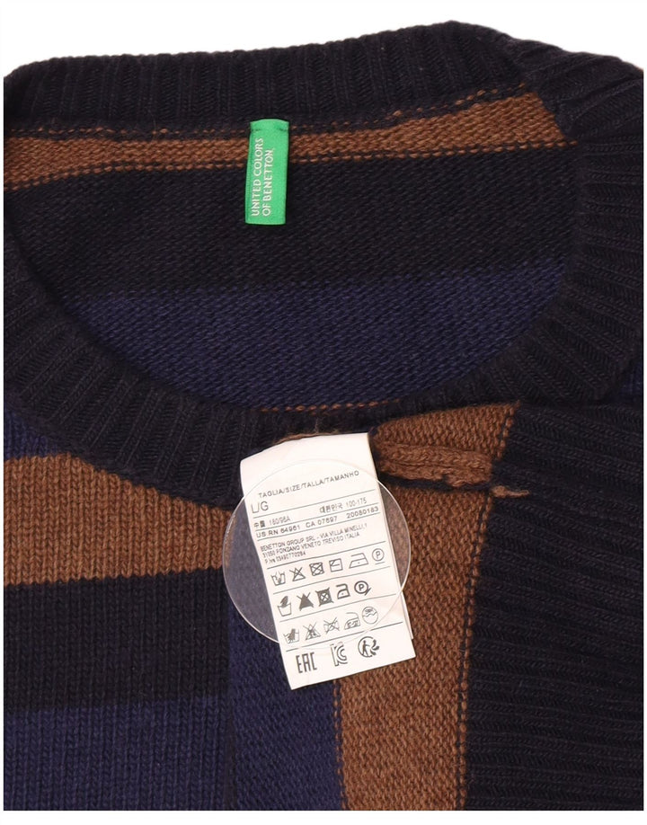 Pulover Benetton pentru bărbați, cu gât crew, cu dungi mari, multicolore
