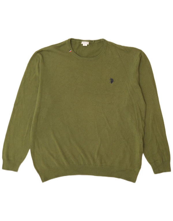 U.S. Polo Assn. Pulover pentru bărbați cu gât roșu, bumbac verde 3XL