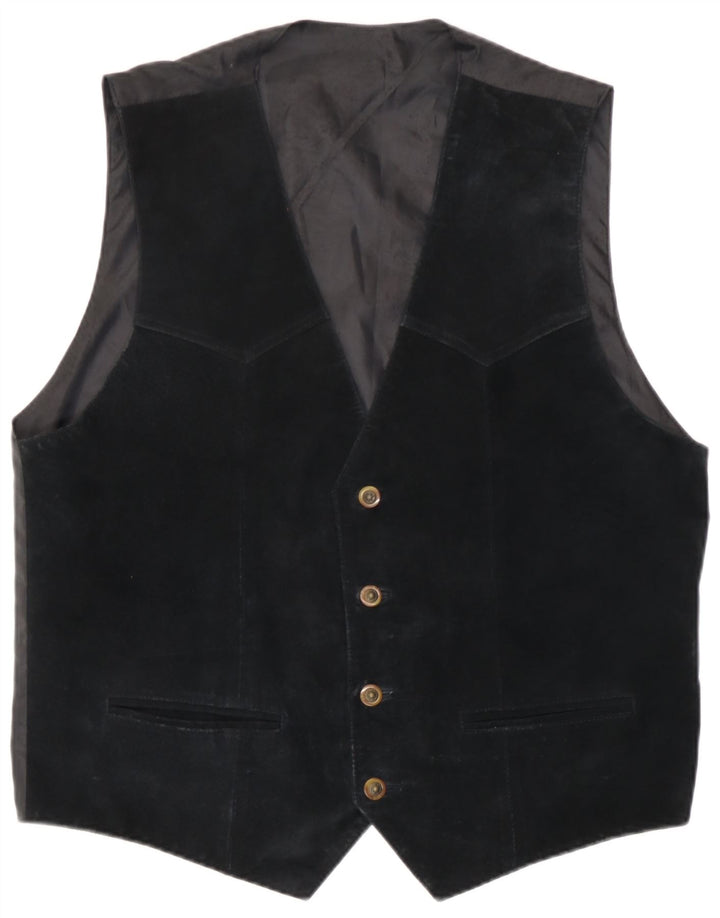 Vestă vintage pentru bărbați din piele intoarsa mare, neagra