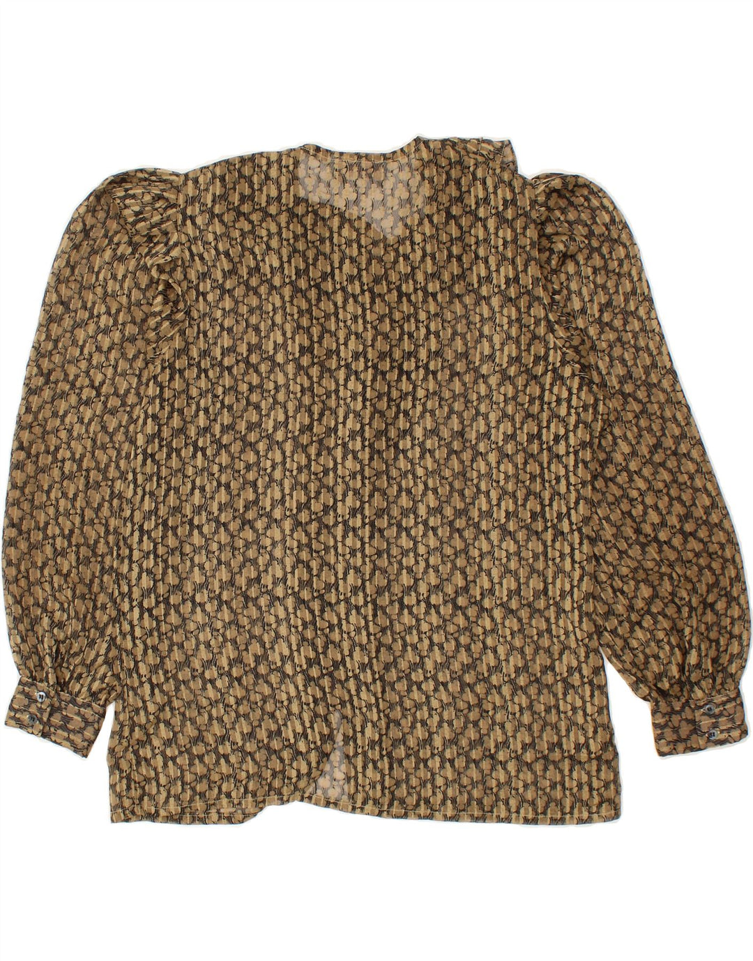 VINTAGE Womens See Through Ruffle Front Shirt UK 14 Large Brown Polyester Vintage Vintage and Second-Hand Vintage from Messina Hembry 