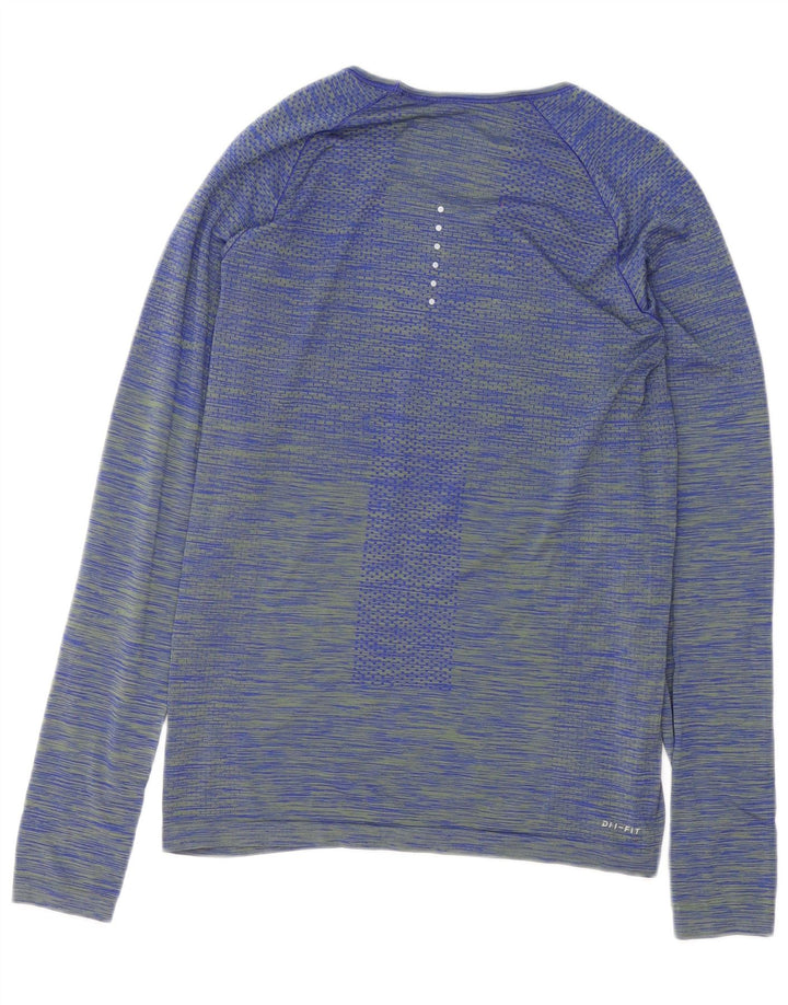 Top cu mânecă lungă Nike Dri Fit pentru femei UK 12 Medium Blue Striped