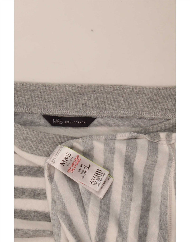 Top pentru femei Marks & Spencer cu mânecă lungă UK 16 mare, bumbac cu dungi gri