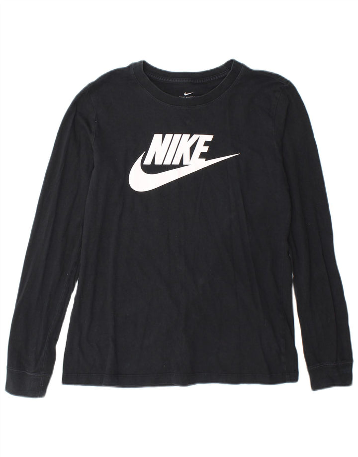 Top grafic pentru femei Nike cu mânecă lungă UK 10, bumbac negru mic