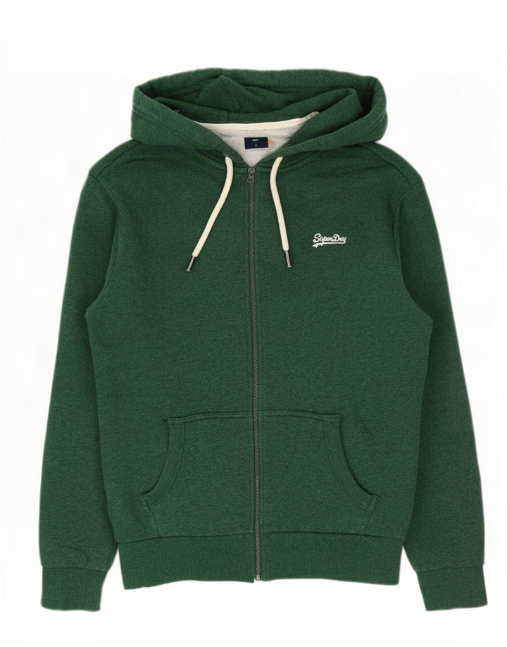 Pulover Superdry pentru bărbați, cu fermoar, bumbac verde mediu