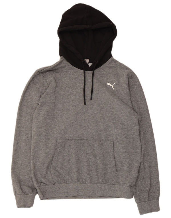 Pulover Puma pentru bărbați, cu capota, gri mic, bumbac color bloc