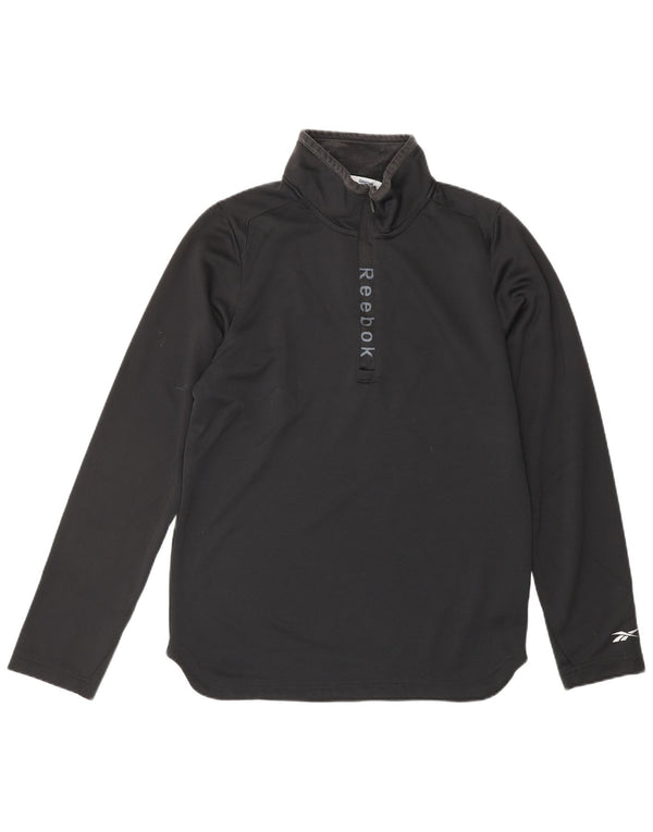 Top de trening REEBOK pentru bărbați, cu fermoar și gât, poliester mic, negru