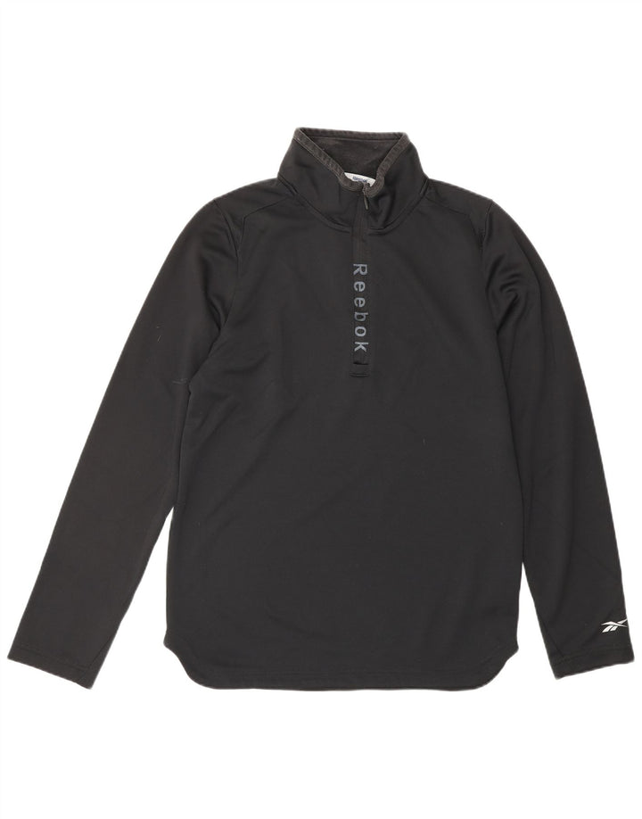 Top de trening REEBOK pentru bărbați, cu fermoar și gât, poliester mic, negru