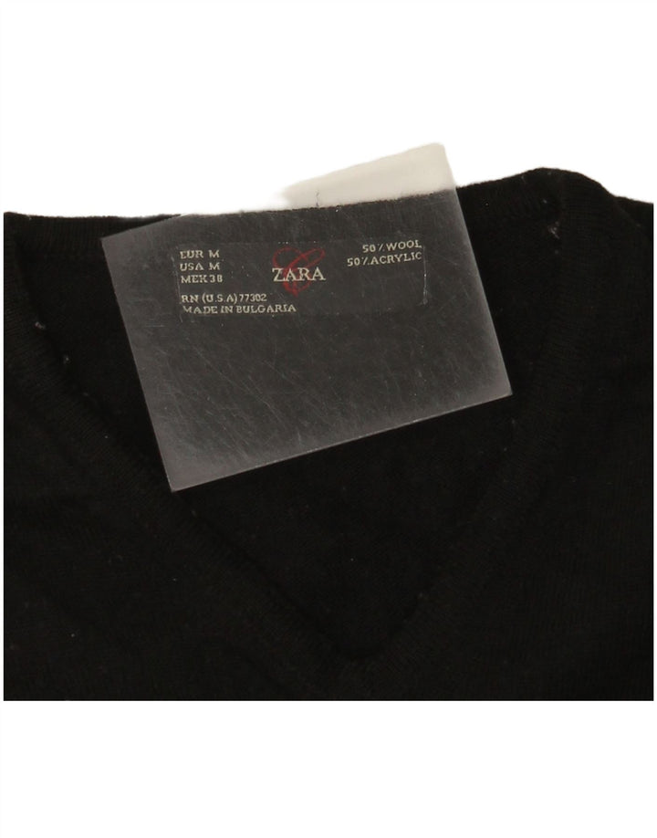 Pulover pentru bărbați Zara, cu decolteu în V, lână neagră medie