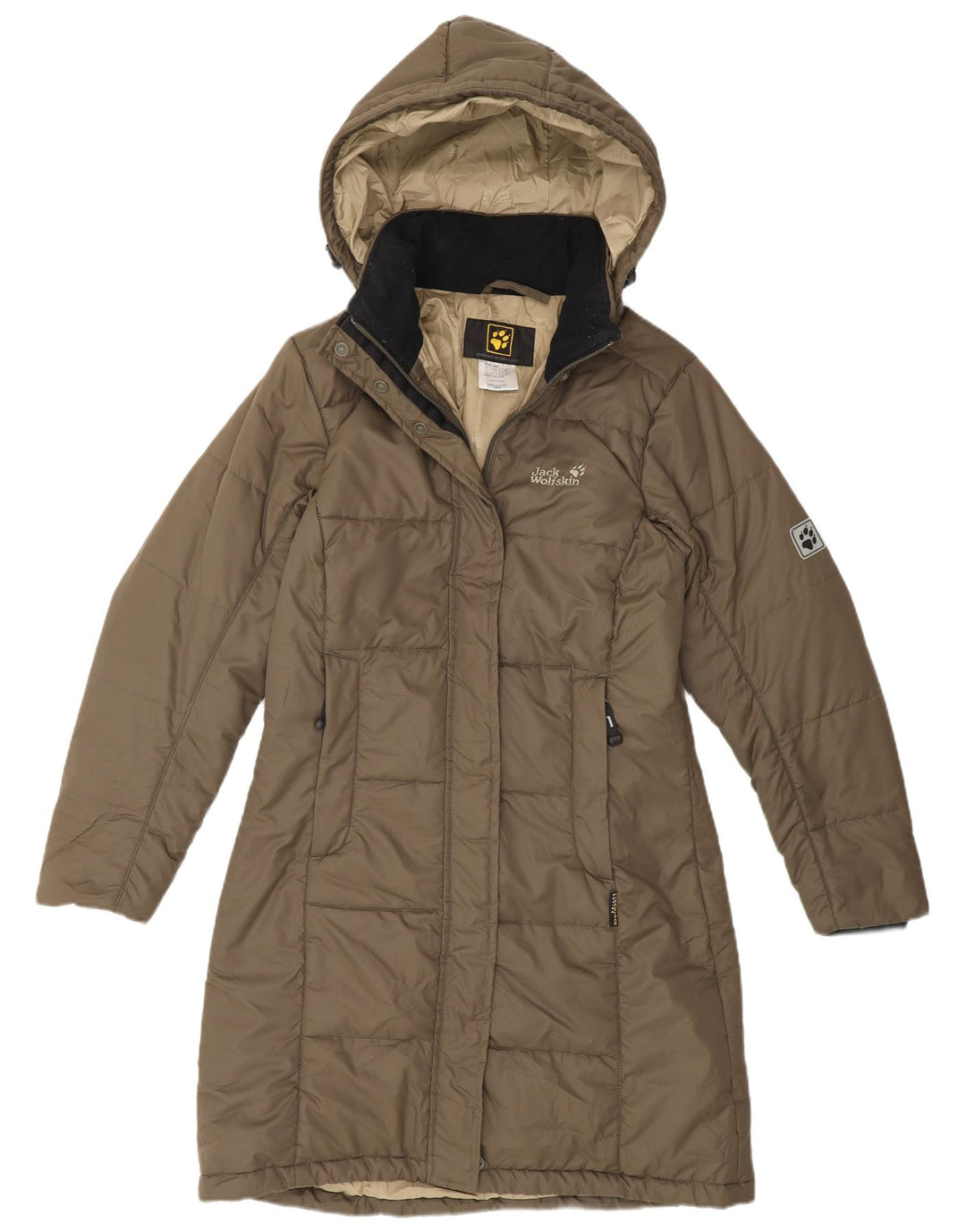 Jack Wolfskin Palton căptușit cu glugă pentru femei UK 10 Poliester kaki mic