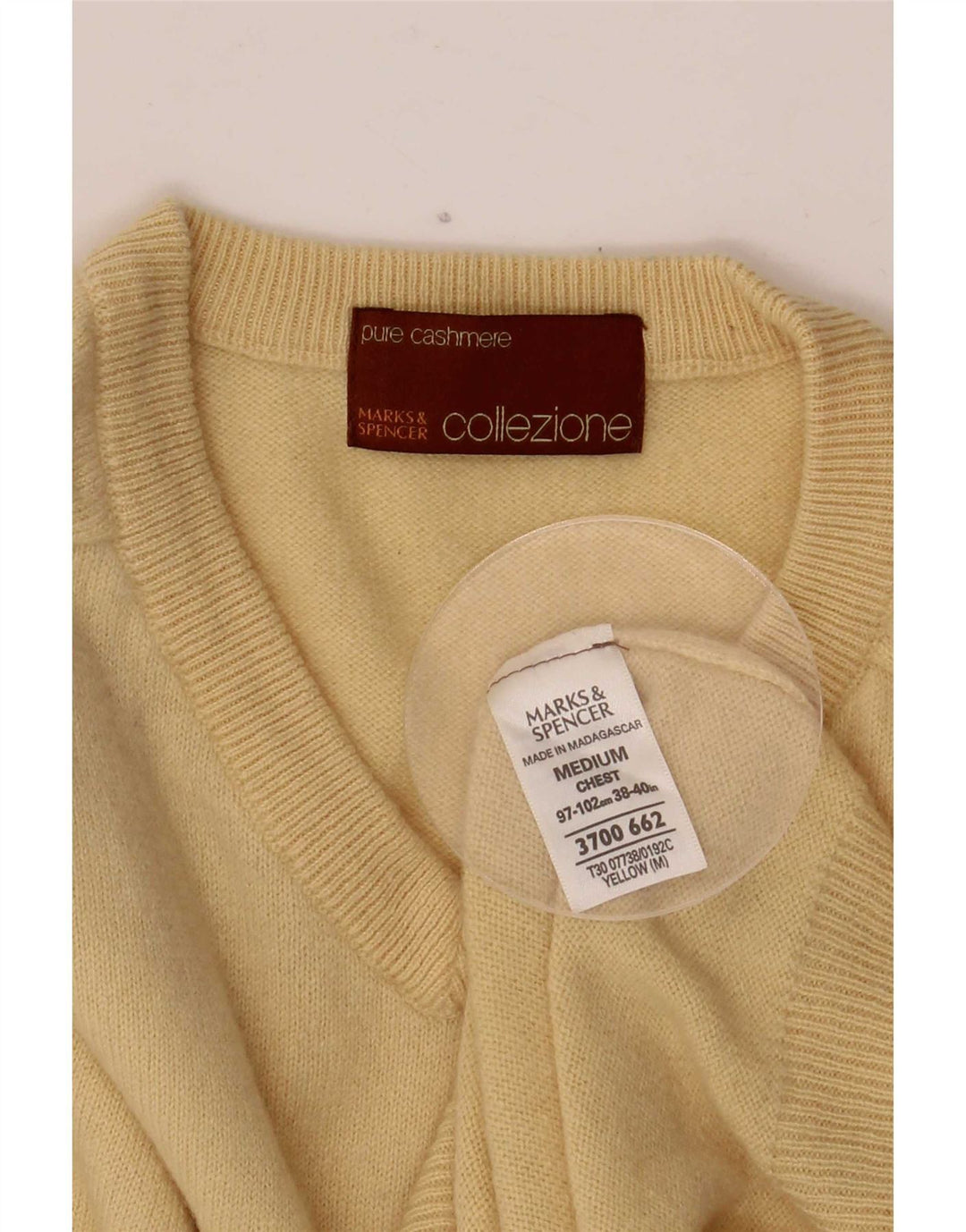 Pulover pentru bărbați Marks & Spencer cu decolteu în V, cașmir galben mediu