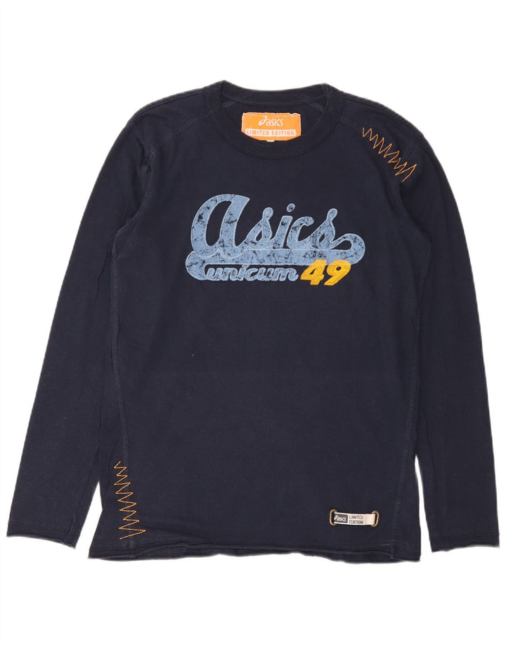 Top grafic Asics pentru bărbați, cu mânecă lungă, mic, albastru, bumbac