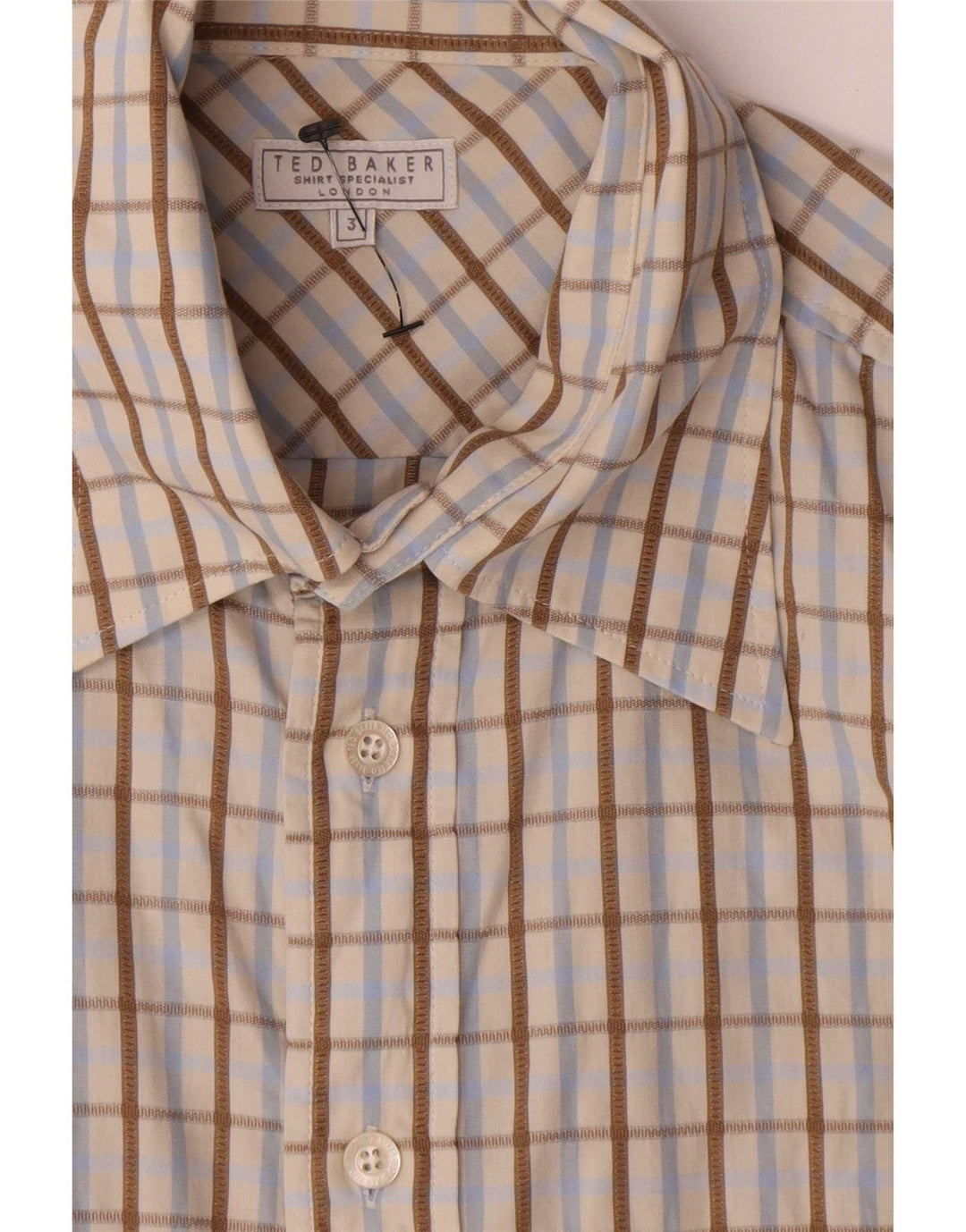 Cămașă pentru bărbați Ted Baker, mărimea 3, bumbac cu carouri, bej mediu