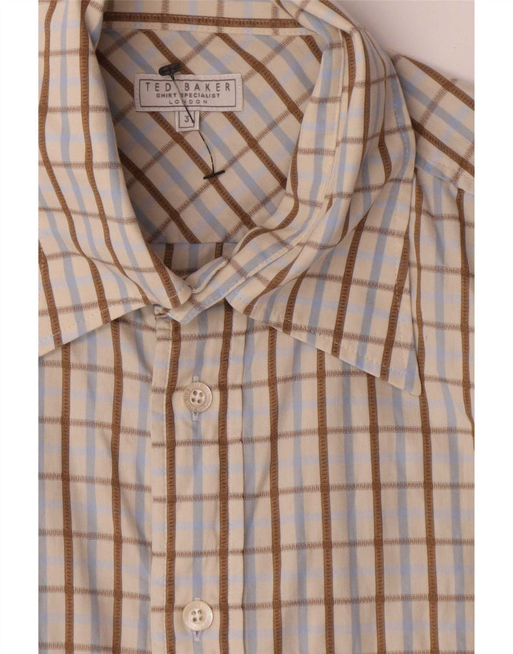 Cămașă pentru bărbați Ted Baker, mărimea 3, bumbac cu carouri, bej mediu