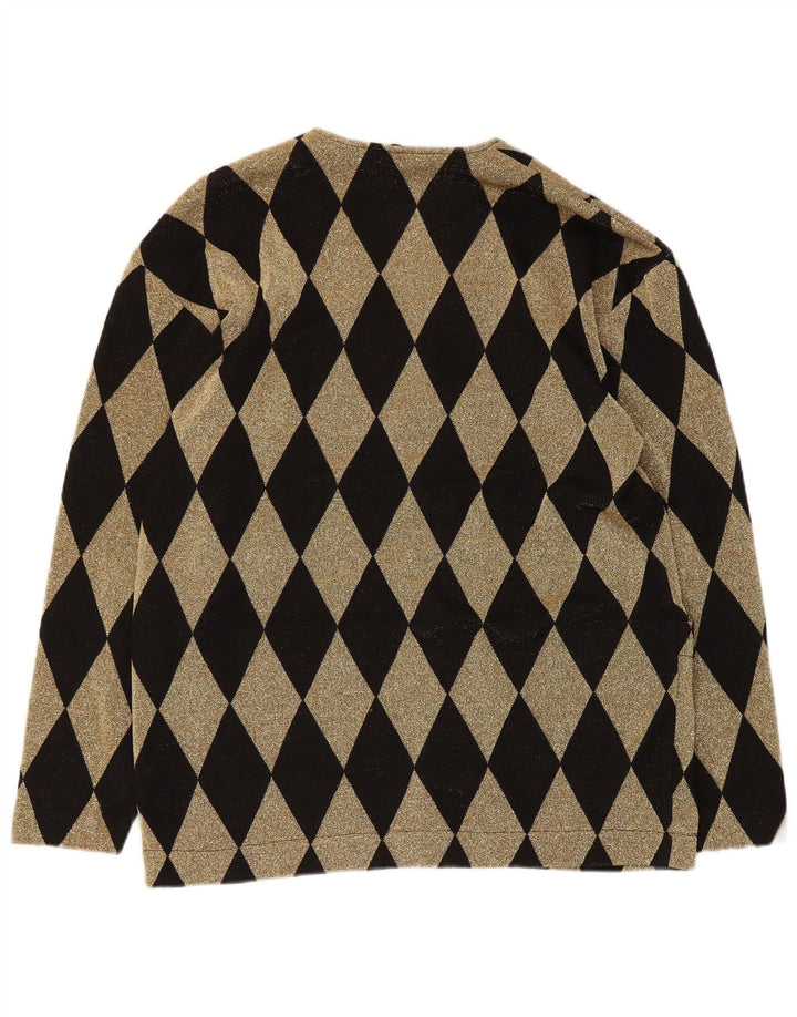 Pulover vintage cardigan supradimensionat pentru femei UK 16 Large Black Argyle/Diamond