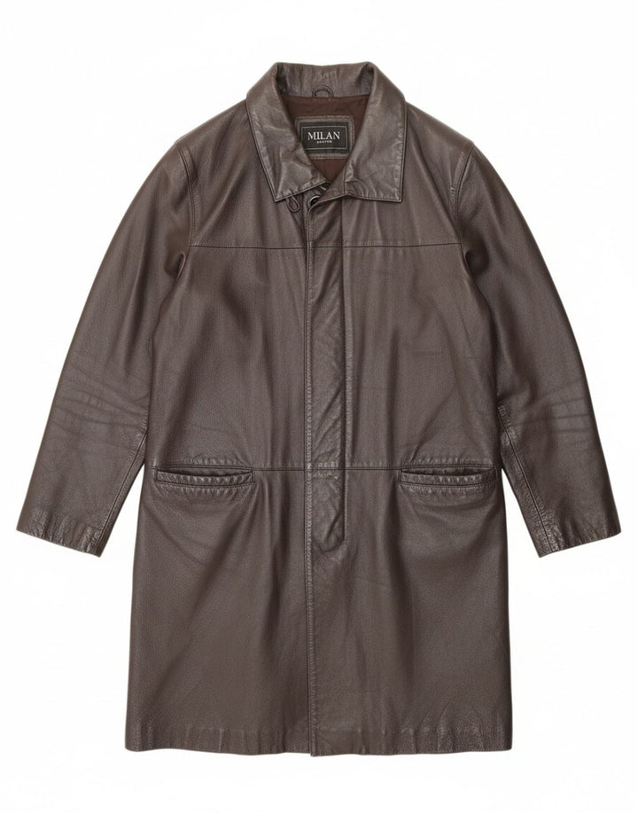 MILAN Womens Leather Coat UK 12 Medium  Brown Leather