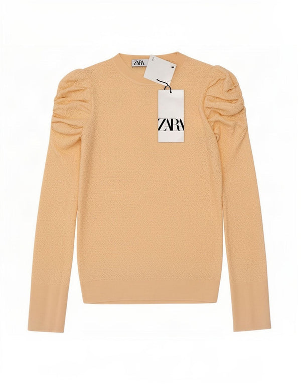 Top femeie Zara cu mânecă lungă UK 12 Medium Bej Viscoză