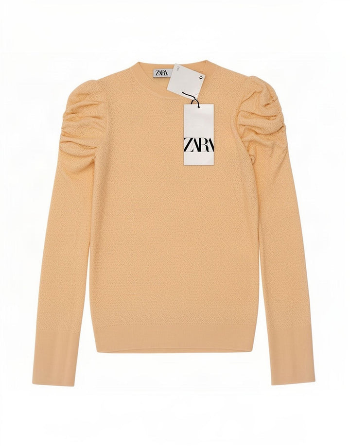 Top femeie Zara cu mânecă lungă UK 12 Medium Bej Viscoză