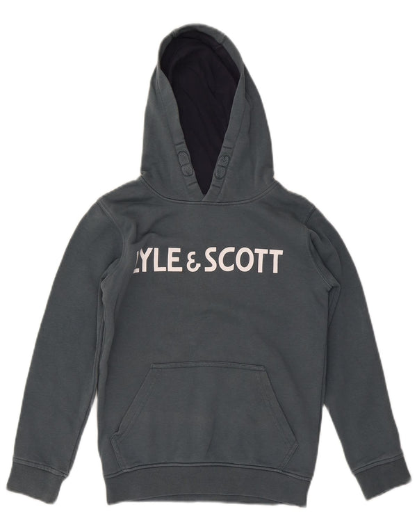 Lyle & Scott Boys Graphic Hoodie Jumper 8-9 Years Grey Cotton