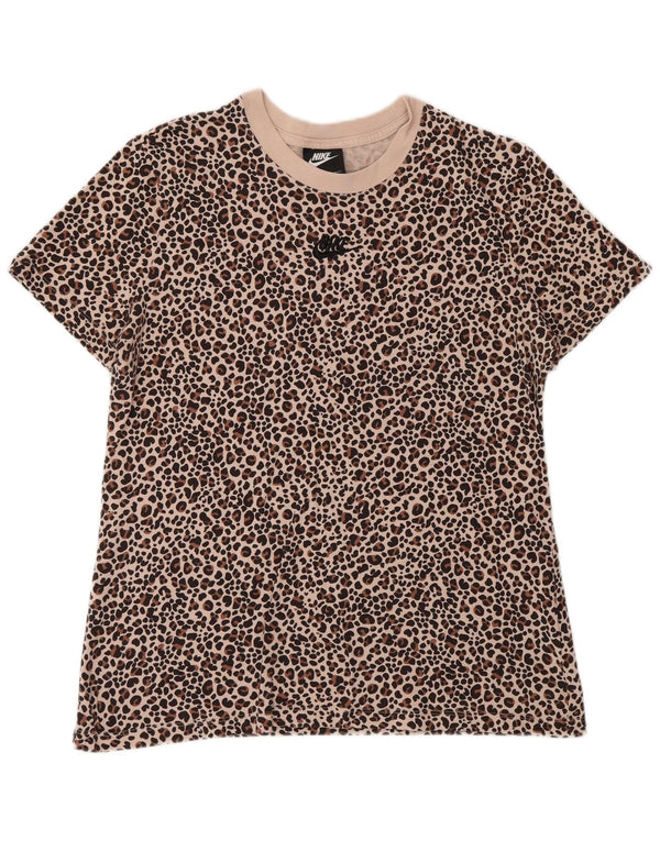 Tricou grafic Nike pentru femei Top UK 14 mare, bej, bumbac cu imprimeu animal