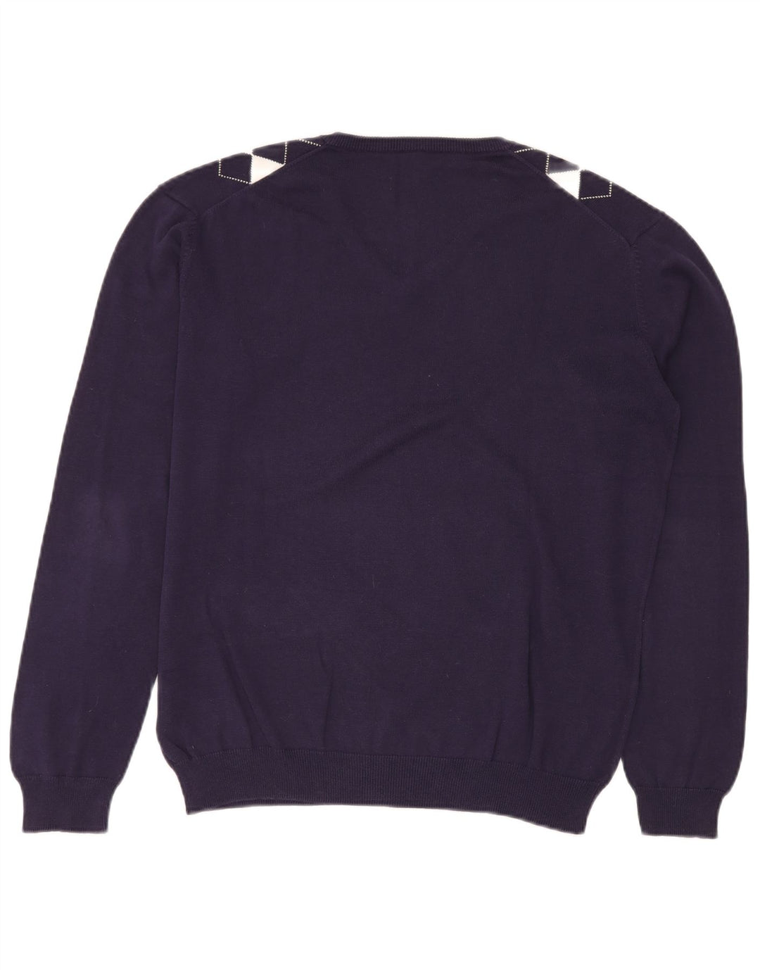 Pulover VINTAGE pentru bărbați cu decolteu în V, mediu, albastru bleumarin, bumbac Argyle/Diamond