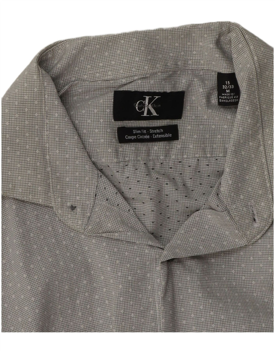 Cămașă Slim Fit CALVIN KLEIN pentru bărbați, mărimea 15, bumbac cu pete gri mediu